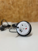 OE PixelTUF White In-Surface Unit | UK 13A Socket, USB A & USB-C Fast Charging Ports & CAT6 pull thru RJ45 Black Cable