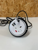 OE PixelTUF White In-Surface Unit | UK 13A Socket, USB A & USB-C Fast Charging Ports & CAT6 pull thru RJ45 Black Cable