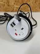 OE PixelTUF White In-Surface Unit | UK 13A Socket, USB A & USB-C Fast Charging Ports & CAT6 pull thru RJ45 Black Cable