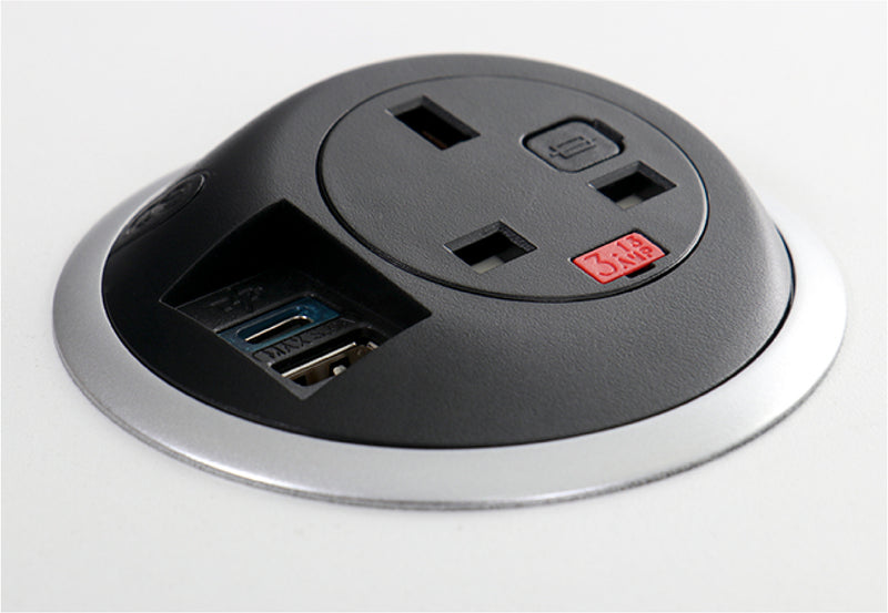 OE PixelTUF Black In-Surface Unit | UK 13A Socket, USB A & USB-C Fast Charging Ports