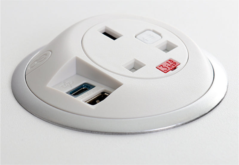 OE PixelTUF White In-Surface Unit | UK 13A Socket, USB A & USB-C Fast Charging Ports