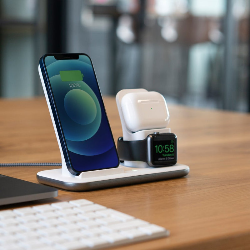 Xtorm 3-in-1 Wireless Charging Base for Apple on desk